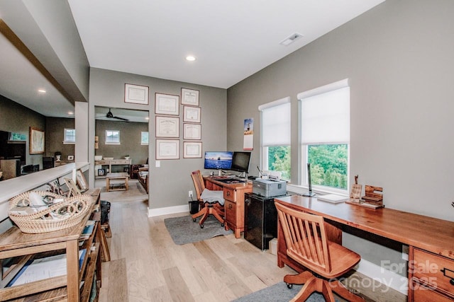 13708 Huntson Park Ln, Huntersville, NC 28078 - office space with light wood-style floors, healthy amount of natural light, ceiling fan, and recessed lighting