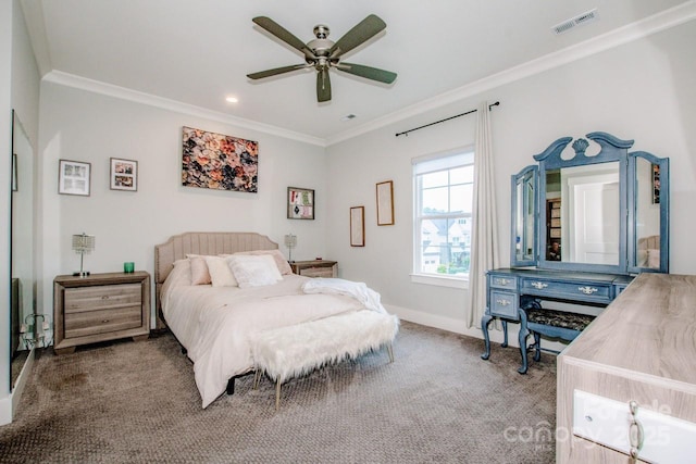 13708 Huntson Park Ln, Huntersville, NC 28078 - bedroom with crown molding, carpet floors, recessed lighting, and a ceiling fan