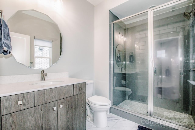 13708 Huntson Park Ln, Huntersville, NC 28078 - full bath featuring marble look tiles, vanity, and a stall shower