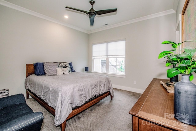 13708 Huntson Park Ln, Huntersville, NC 28078 - carpeted bedroom with ornamental molding, ceiling fan, and recessed lighting