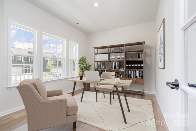 18019 Wilbanks Dr, Charlotte, NC 28278 - office featuring light wood-type flooring, baseboards, and recessed lighting