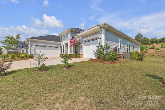 513 Meadow Ridge Dr, Belmont, NC 28012 - view of front of home with driveway, a front yard, a garage, and cooling unit