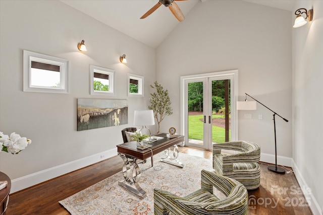 1501 Alydar Ct, Waxhaw, NC 28173 - office area with plenty of natural light, wood finished floors, baseboards, and high vaulted ceiling