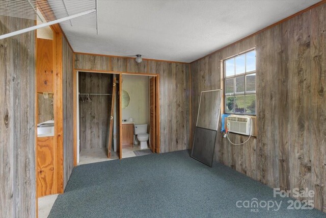 461 Tweed Rd, Madison, NC 28753 - unfurnished bedroom with wood walls, carpet flooring, cooling unit, a closet, and ensuite bath