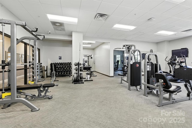 720 Governor Morrison St Unit 219, Charlotte, NC 28211 - exercise room with carpet floors and a paneled ceiling
