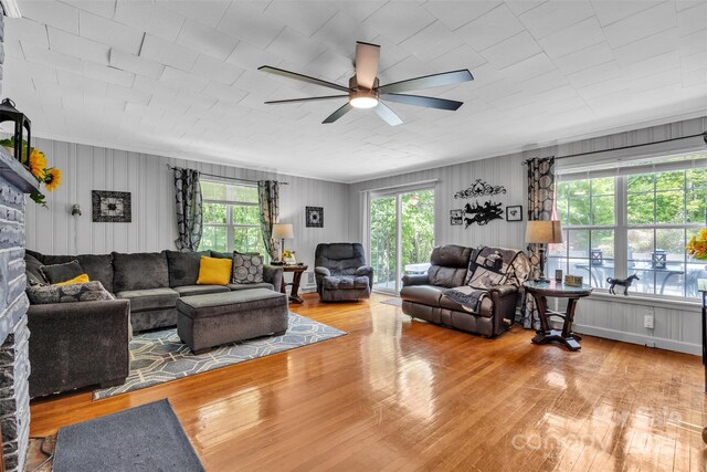 162 Candle St, West Jefferson, NC 28694 - living room with a ceiling fan, wood finished floors, and crown molding