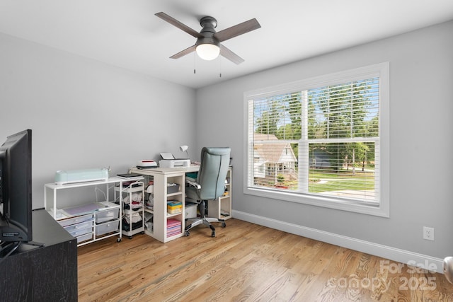 140 Maplewood Ct, Hudson, NC 28638 - office area featuring wood finished floors, ceiling fan, and baseboards