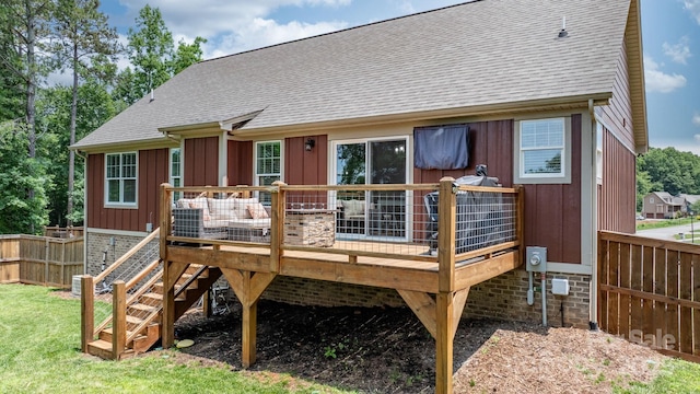 140 Maplewood Ct, Hudson, NC 28638 - rear view of property featuring board and batten siding, a wooden deck, roof with shingles, and stairs