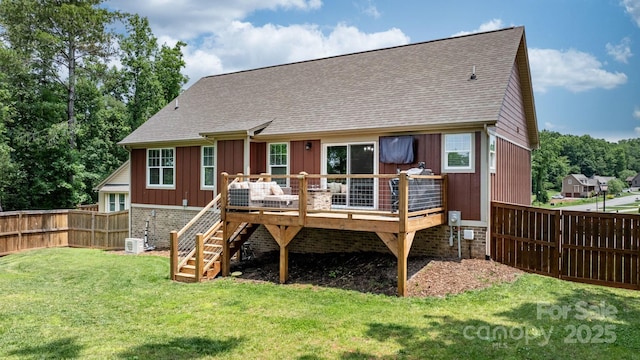 140 Maplewood Ct, Hudson, NC 28638 - back of property featuring board and batten siding, a deck, roof with shingles, and stairway