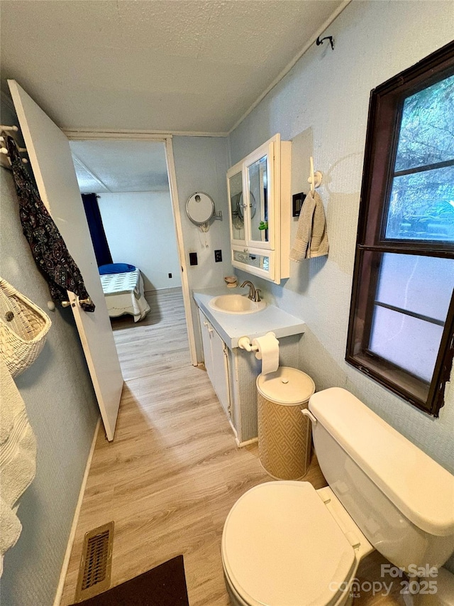 5022 Wrenn Dr, Denver, NC 28037 - bathroom featuring wood finished floors, vanity, toilet, connected bathroom, and baseboards