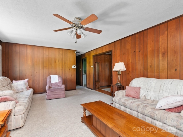 167 Panorama Dr, Franklin, NC 28734 - living area featuring wooden walls, carpet, and ceiling fan