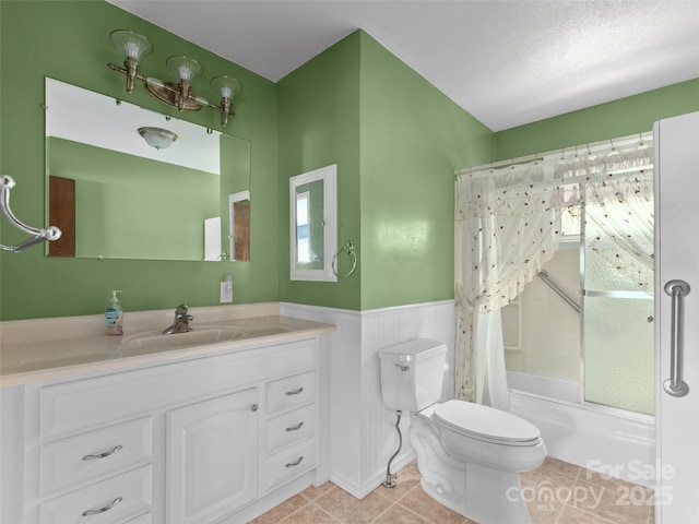 167 Panorama Dr, Franklin, NC 28734 - full bath featuring shower / bath combination with curtain, wainscoting, vanity, toilet, and tile patterned flooring