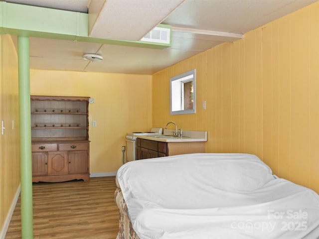 167 Panorama Dr, Franklin, NC 28734 - bedroom with light wood-style floors, washer / dryer, baseboards, and a sink