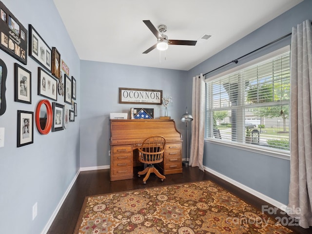 417 Livingston Dr, Lancaster, SC 29720 - office area featuring dark wood finished floors and a ceiling fan