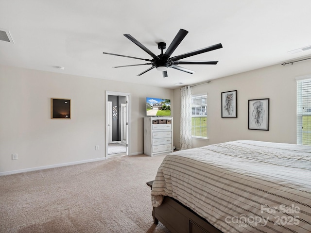 417 Livingston Dr, Lancaster, SC 29720 - bedroom featuring light carpet, ceiling fan, and ensuite bath