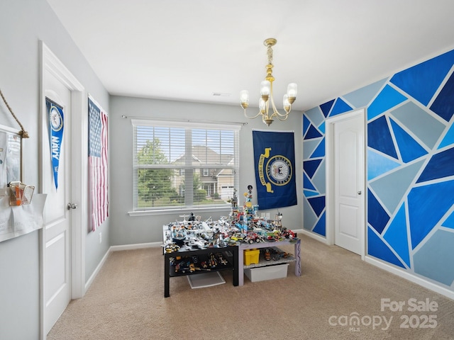 417 Livingston Dr, Lancaster, SC 29720 - game room featuring a chandelier and carpet floors
