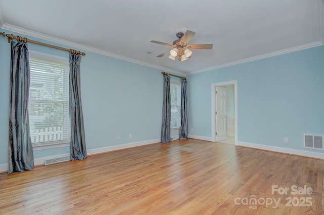 8044 Hawk Crest Ct, Charlotte, NC 28270 - empty room featuring light wood-type flooring, a ceiling fan, and ornamental molding
