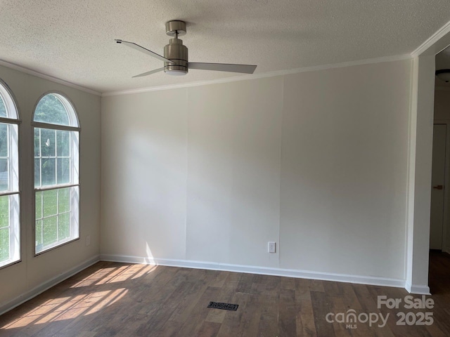 1201 Forest Ridge Rd, Bessemer City, NC 28016 - unfurnished room with wood finished floors, a textured ceiling, ornamental molding, ceiling fan, and baseboards