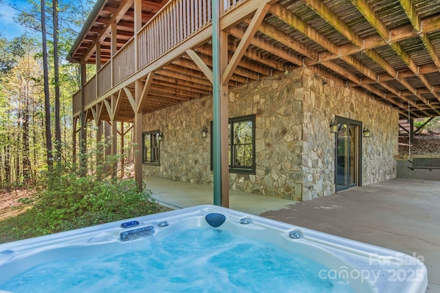 447 Hidden Lake Pkwy, Nebo, NC 28761 - view of patio featuring a hot tub and a deck