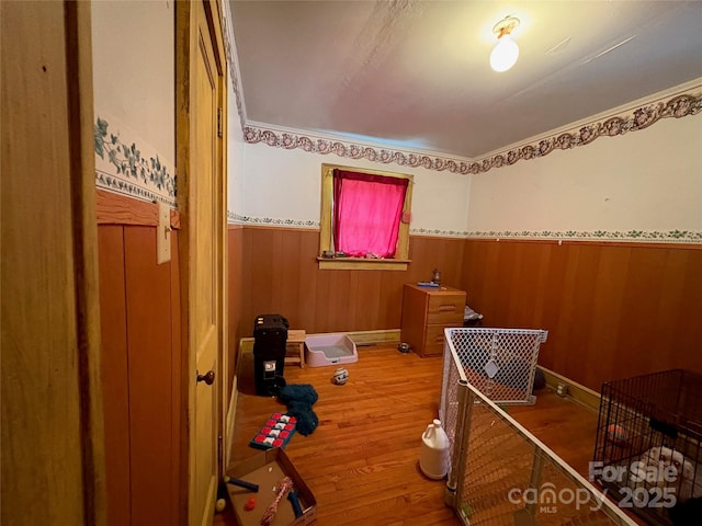 78 Moffitt Hill Church Rd, Old Fort, NC 28762 - bathroom with a wainscoted wall, wood finished floors, and wood walls
