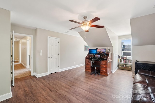 207 Spaniel Dr SE, Concord, NC 28025 - office space with wood finished floors, ceiling fan, and vaulted ceiling