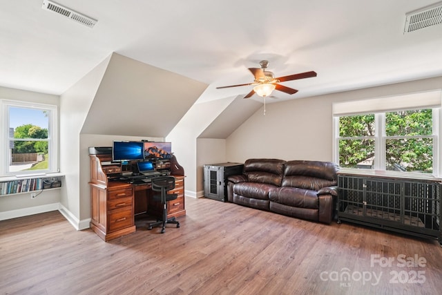207 Spaniel Dr SE, Concord, NC 28025 - office featuring healthy amount of natural light, wood finished floors, ceiling fan, and lofted ceiling