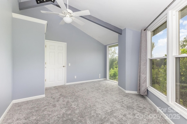 147 Buck And Doe Ln, Statesville, NC 28625 - carpeted empty room with lofted ceiling, a ceiling fan, and baseboards