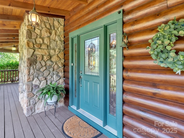 32 Tibi Ln, Waynesville, NC 28785 - property entrance featuring a porch and log siding