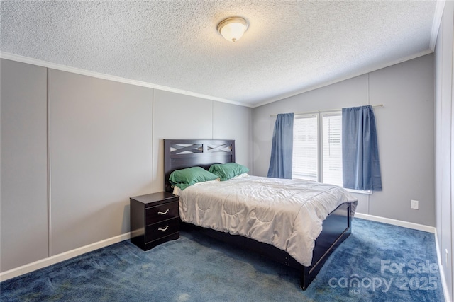 4630 Irish Potato Rd, Kannapolis, NC 28083 - carpeted bedroom with crown molding, a textured ceiling, vaulted ceiling, and baseboards