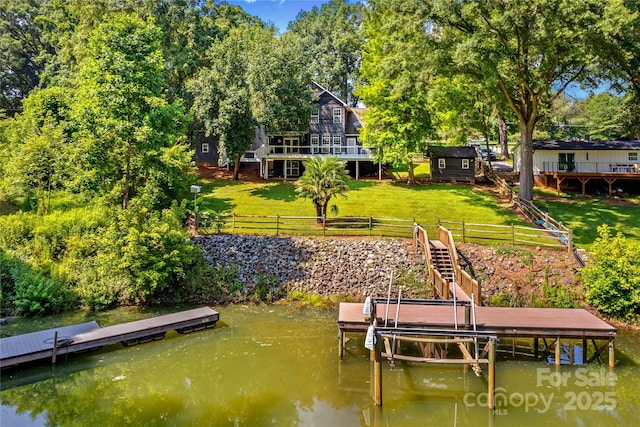 315 Wood Duck Loop, Mooresville, NC 28117 - dock with stairway, a deck with water view, and boat lift