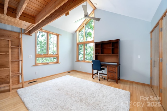 588 Long Branch Rd, Swannanoa, NC 28778 - home office with a ceiling fan, light wood-type flooring, and baseboards