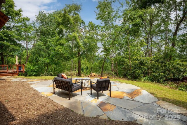 588 Long Branch Rd, Swannanoa, NC 28778 - view of patio / terrace featuring a wooden deck and an outdoor hangout area