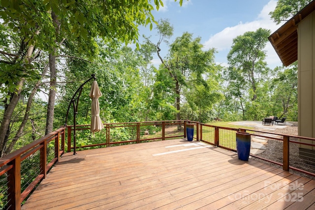 588 Long Branch Rd, Swannanoa, NC 28778 - wooden terrace with view of scattered trees