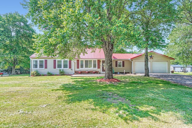 8255 Castor Rd, Salisbury, NC 28146 - single story home featuring driveway, a garage, a front yard, and metal roof