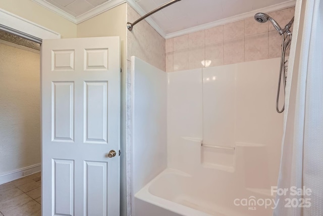 8255 Castor Rd, Salisbury, NC 28146 - bathroom featuring crown molding, shower / tub combo, and tile patterned floors