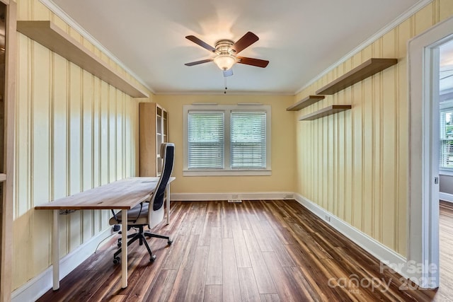 8255 Castor Rd, Salisbury, NC 28146 - unfurnished office with dark wood-style floors, plenty of natural light, baseboards, and ornamental molding