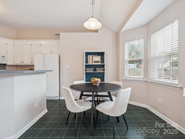 116 Birchwood Ct, Mount Holly, NC 28120 - dining room featuring vaulted ceiling and dark tile patterned flooring