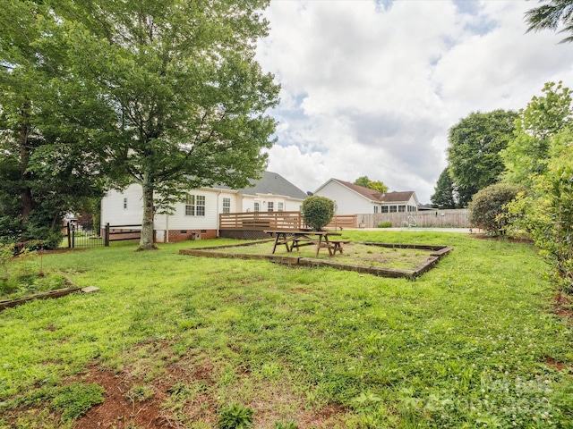 116 Birchwood Ct, Mount Holly, NC 28120 - fenced backyard with a vegetable garden and a deck