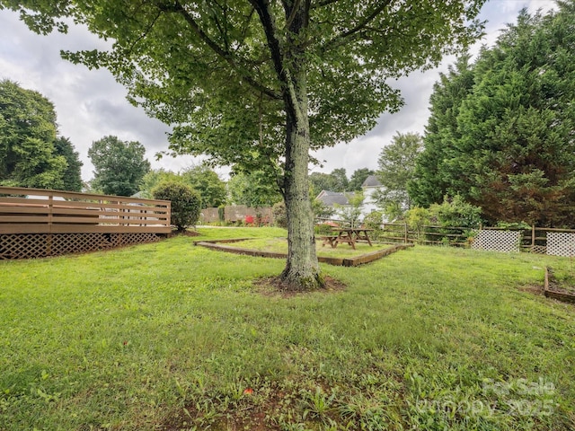 116 Birchwood Ct, Mount Holly, NC 28120 - fenced backyard with a wooden deck and a vegetable garden