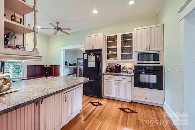 200 W 14th St, Salisbury, NC 28144 - kitchen with black appliances, tasteful backsplash, light wood-style flooring, recessed lighting, and a ceiling fan