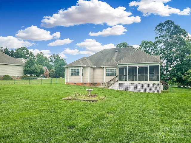 1625 Damascus Cir, Conover, NC 28613 - back of house with crawl space, a sunroom, and roof with shingles