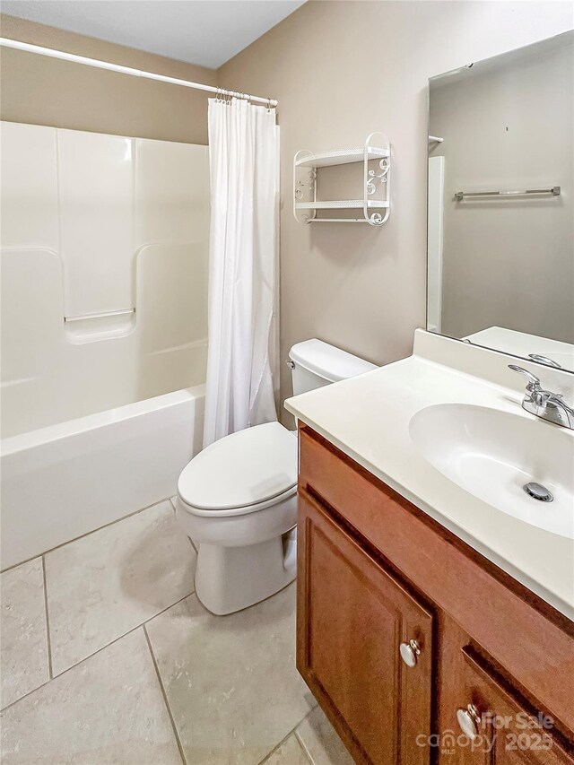 1625 Damascus Cir, Conover, NC 28613 - full bathroom with vanity, toilet, shower / bath combination with curtain, and tile patterned floors