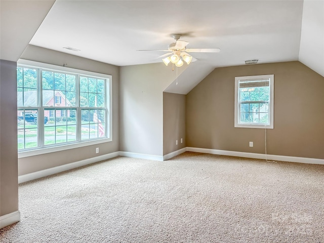1625 Damascus Cir, Conover, NC 28613 - bonus room featuring a ceiling fan, carpet floors, vaulted ceiling, and baseboards
