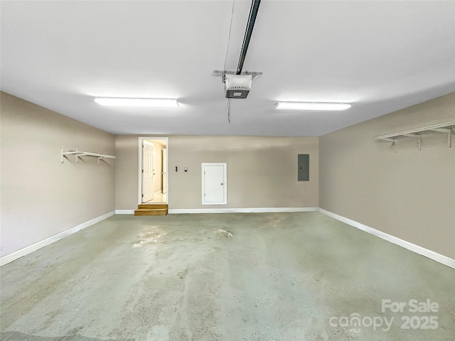 1625 Damascus Cir, Conover, NC 28613 - garage featuring electric panel, a garage door opener, and baseboards