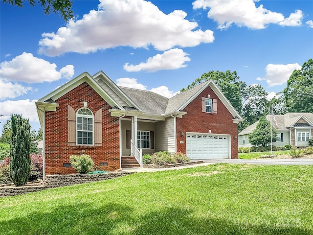 1625 Damascus Cir, Conover, NC 28613 - view of front of property with brick siding, a garage, crawl space, a front yard, and driveway