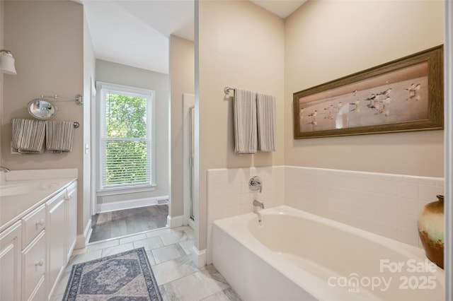 8109 Hawk Crest Ct, Charlotte, NC 28270 - full bath featuring a bath, vanity, and a shower stall