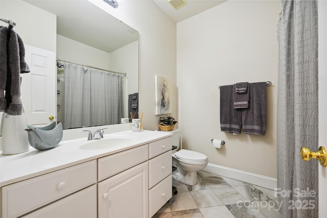 8109 Hawk Crest Ct, Charlotte, NC 28270 - full bathroom featuring vanity, marble look tiles, and a shower with shower curtain