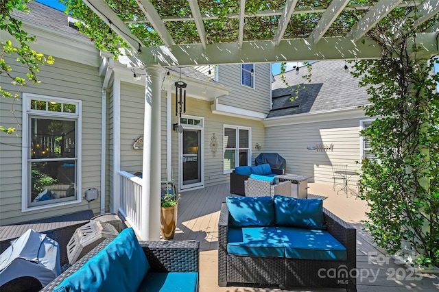 8109 Hawk Crest Ct, Charlotte, NC 28270 - view of patio / terrace featuring a wooden deck, a pergola, and an outdoor living space
