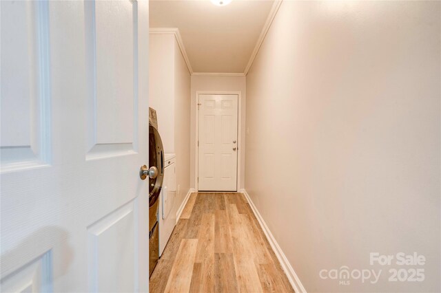 812 Kings Rd, Shelby, NC 28150 - hallway with ornamental molding and light wood-style flooring