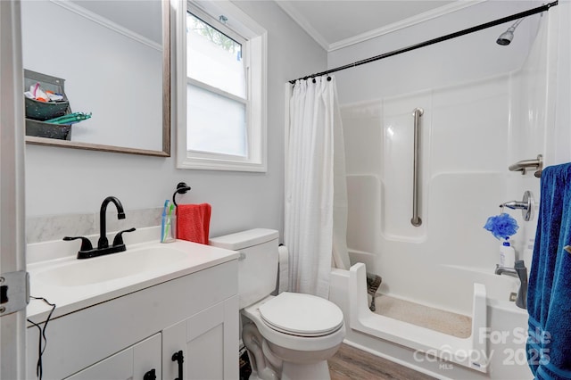 812 Kings Rd, Shelby, NC 28150 - full bathroom with ornamental molding, vanity, wood finished floors, and shower / bath combination with curtain